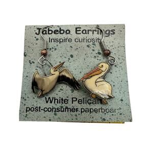 Jabebo White Pelican Earrings Made From Post-Consumer Paperboard NWT‎